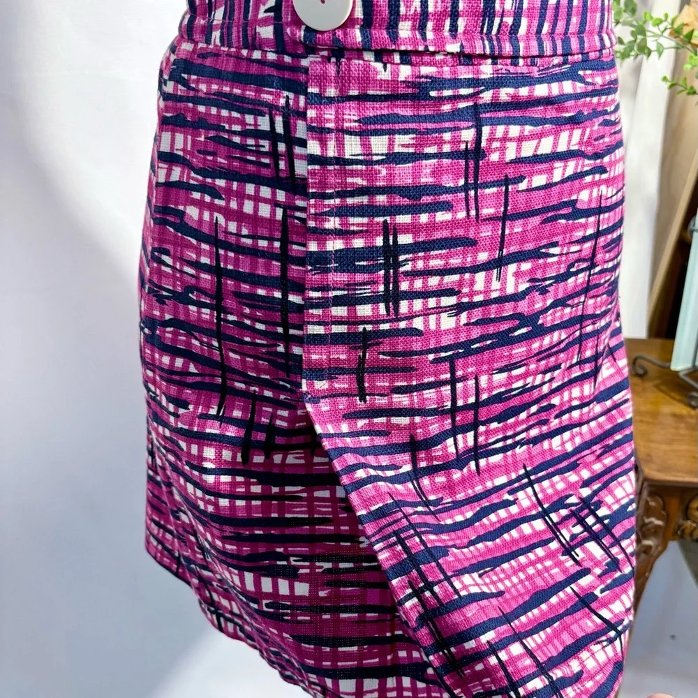 Lilly Pulitzer Graphic Print Inverted Pleat Mini Skirt Oversized Button Sz 2🧡